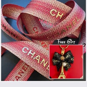 CHANEL Red and Gold Gift Wrapping  Ribbon 2 Yards